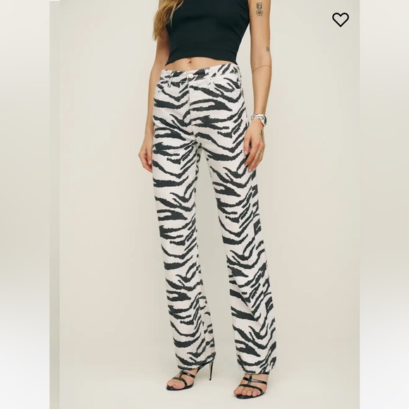 Reformation Denim - Reformation Cynthia High Rise Straight Long Jeans Zebra